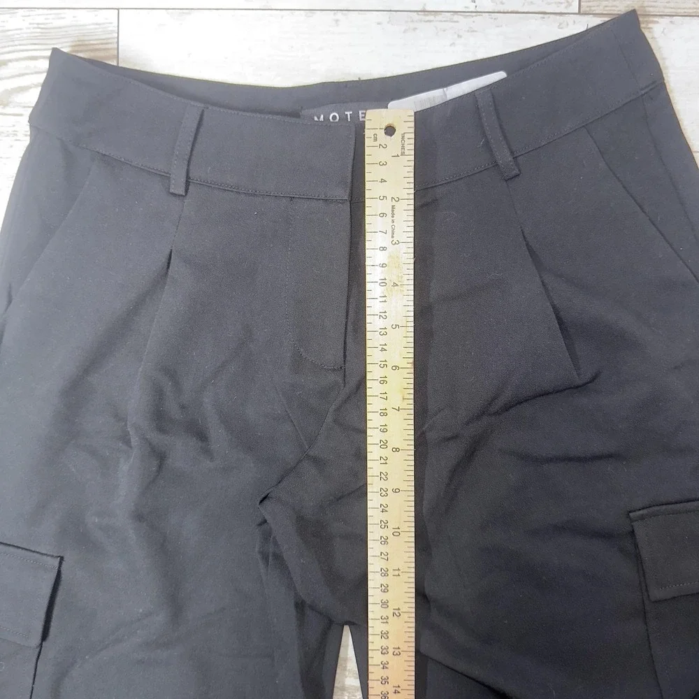 Motel Cargo Pants Womens Medium Black Twill Relaxed Fit Pleated Pockets Utility - Picture 5 of 8